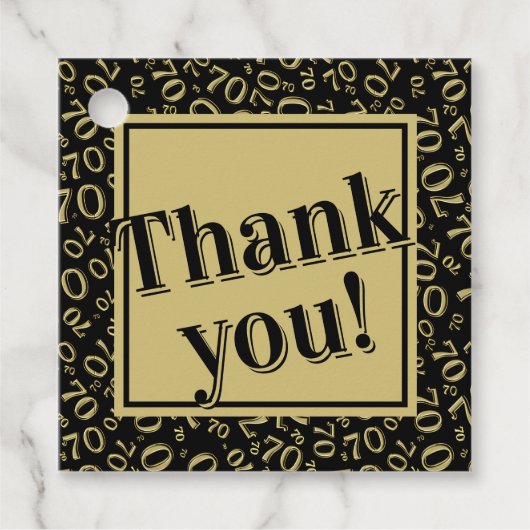 70e verjaardag Patroon nummer 70 Gold en zwart Bedankjes Labels (Voorkant)