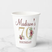 70e verjaardag Persoonlijke Bourgogne Floral Papieren Bekers (Voorkant)