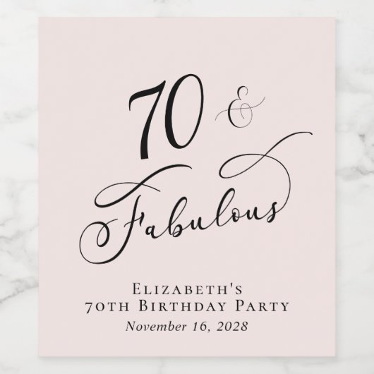 70e verjaardag Pink Wijn Etiket (Enkel label)