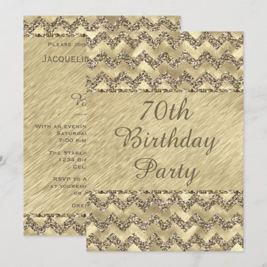 70e verjaardag Platinum Glitter Chevrons Kaart (Voorkant / Achterkant)