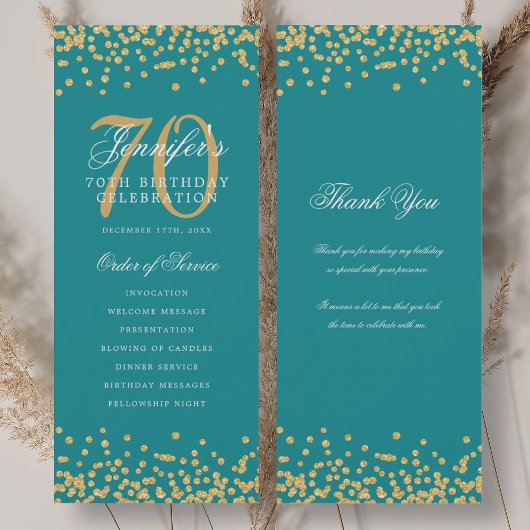 70e verjaardag programma Bedankt Gold Turquoise