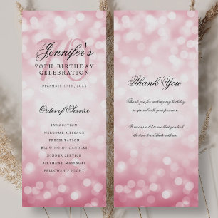 70e verjaardag programma Blush Pink Bokeh Dank u