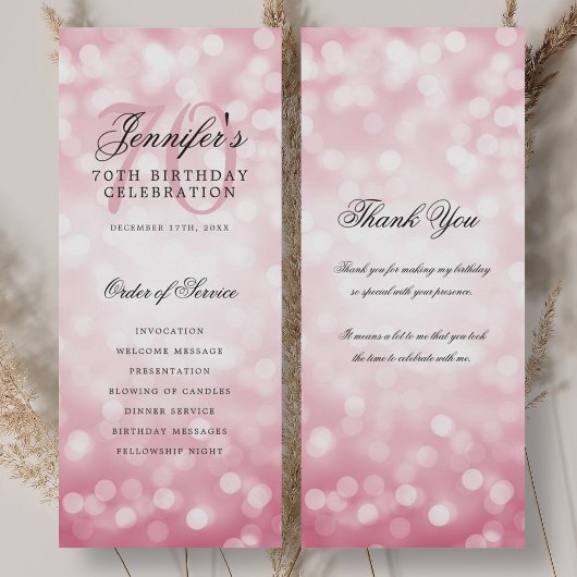 70e verjaardag programma Blush Pink Bokeh Dank u