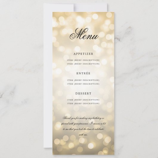 70e Verjaardag Programma Gold Bokeh Menu+Dank U (Achterkant)