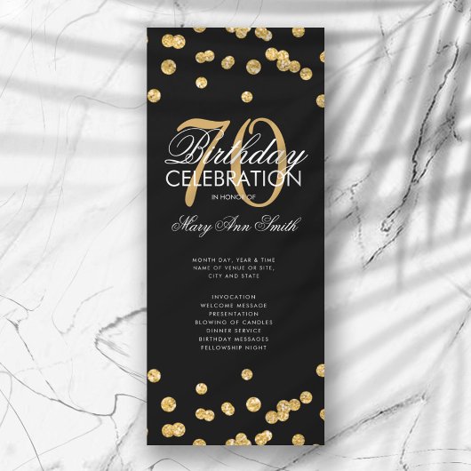 70e verjaardag Programma Gold Glitter met menu