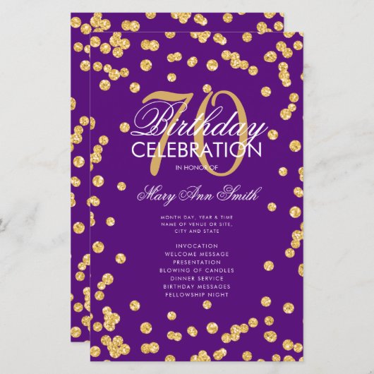 70e verjaardag Programma Gold Paars Glitter met Me (Voorkant / Achterkant)