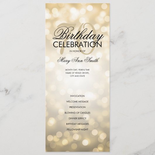 70e verjaardag Programma Licht Gold Menu (Voorkant)