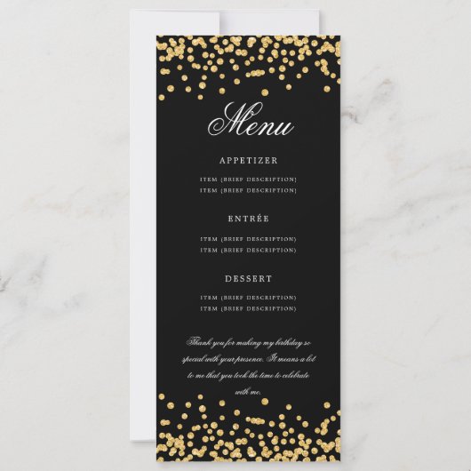 70e verjaardag programma menu Bedankt Gold Confett (Achterkant)
