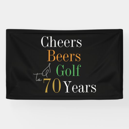 70e verjaardag Proost Beers Golf Zwart Goud Party Spandoek (Horizontaal)
