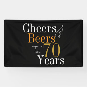 70e verjaardag Proost en bier Black Gold Party Spandoek