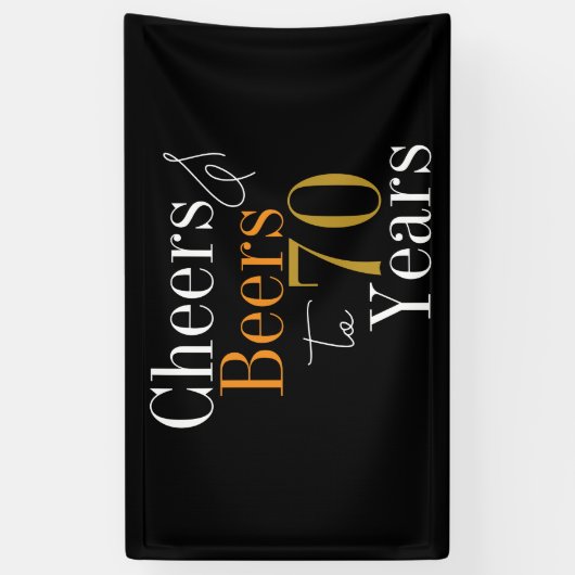 70e verjaardag Proost en bier Black Gold Party Spandoek (Verticaal)