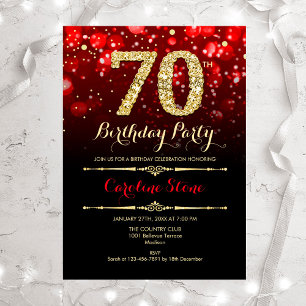 70e verjaardag - Red Black Gold Invitation Kaart