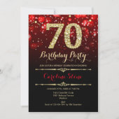 70e verjaardag - Red Black Gold Invitation Kaart (Voorkant)