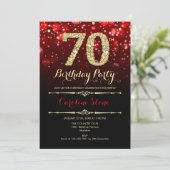 70e verjaardag - Red Black Gold Invitation Kaart (Staand voorkant)