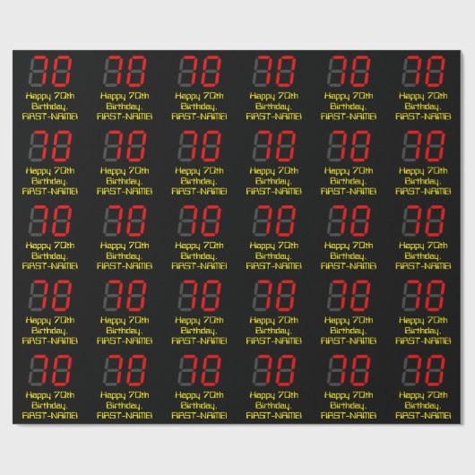 70e verjaardag: Red Digital Clock Style "70" + naa Cadeaupapier (Vlak)