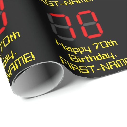 70e verjaardag: Red Digital Clock Style "70" + naa Cadeaupapier (Rol Hoek)