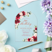 70e Verjaardag Red Rose Pink Peony Bloemenboog Acryl Uitnodigingen (Insitu (Huwelijk))