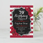 70e verjaardag - Red Silver Black W Stripes Rozen Kaart (Staand voorkant)