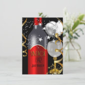 70e verjaardag Red Wine Black Gold Silver Kaart (Staand voorkant)