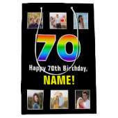 70e verjaardag: Regenboog "70", aangepaste foto's  Medium Cadeauzakje (Voorkant)