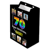 70e verjaardag: Regenboog "70", aangepaste foto's  Medium Cadeauzakje (Achterkant Gekanteld)