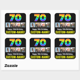70e verjaardag: Regenboog "70"; Aangepaste foto's  Vierkante Sticker