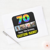 70e verjaardag: Regenboog "70"; Aangepaste foto's Vierkante Sticker (Envelop)