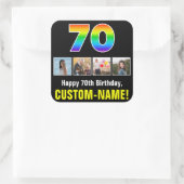 70e verjaardag: Regenboog "70"; Aangepaste foto's Vierkante Sticker (Tas)