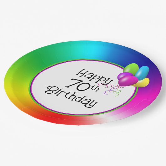 70e verjaardag Regenboog Papieren Bordje (Gekanteld)