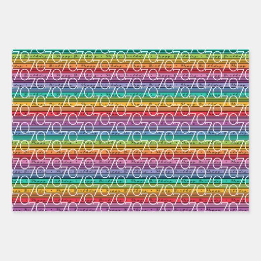 70e verjaardag Regenboog Stripes Inpakpapier Vel (Voorkant)