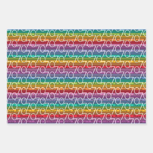 70e verjaardag Regenboog Stripes Inpakpapier Vel (Voorkant 3)