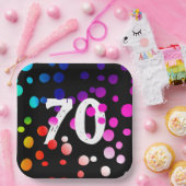 70e verjaardag RegenboogStippen op zwart Papieren Bordje (Feest)