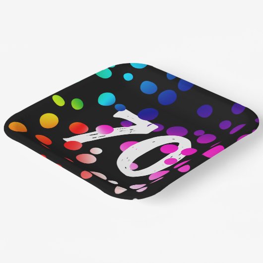 70e verjaardag RegenboogStippen op zwart Papieren Bordje (Gebogen)