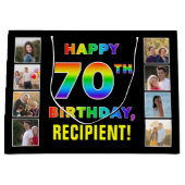 70e verjaardag: Regenboogtekst, Aangepaste foto's  Groot Cadeauzakje (Voorkant)