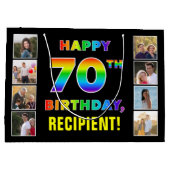 70e verjaardag: Regenboogtekst, Aangepaste foto's  Groot Cadeauzakje (Achterkant)
