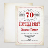 70e verjaardag - Retro Creamy White en Red Kaart (Voorkant / Achterkant)