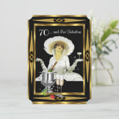 70e verjaardag Retro Diva Art Deco Black Gold Kaart (Staand voorkant)