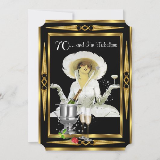 70e verjaardag Retro Diva Art Deco Black Gold Kaart (Voorkant)