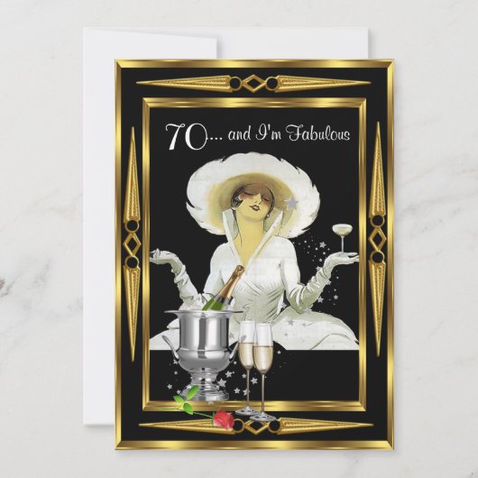 70e verjaardag Retro Diva Art Deco Black Gold Kaart (Voorkant)