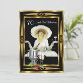 70e verjaardag Retro Diva Art Deco Black Gold Kaart (Staand voorkant)