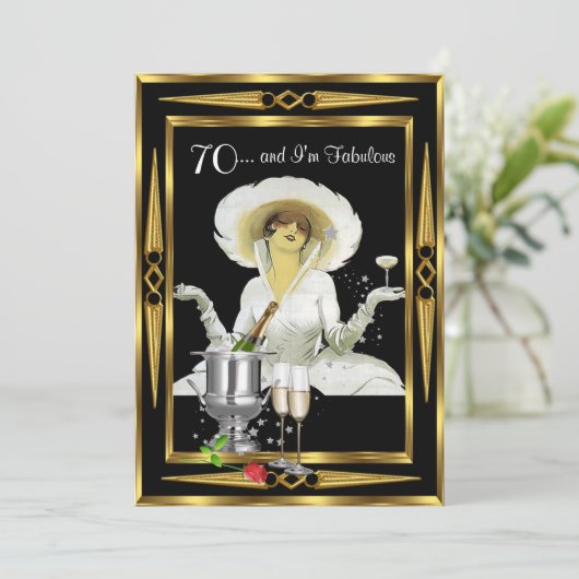 70e verjaardag Retro Diva Art Deco Black Gold Kaart (Staand voorkant)