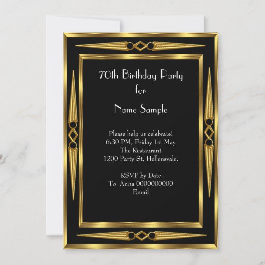 70e verjaardag Retro Diva Art Deco Black Gold Kaart (Achterkant)