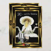 70e verjaardag Retro Diva Art Deco Black Gold Kaart (Voorkant / Achterkant)