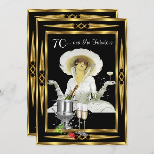 70e verjaardag Retro Diva Art Deco Black Gold Kaart (Voorkant / Achterkant)