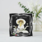 70e verjaardag Retro Diva Art Deco Black Silver 2 Kaart (Staand voorkant)