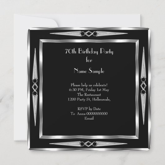 70e verjaardag Retro Diva Art Deco Black Silver 2 Kaart (Achterkant)
