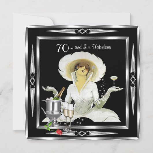 70e verjaardag Retro Diva Art Deco Black Silver 2 Kaart (Voorkant)