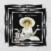 70e verjaardag Retro Diva Art Deco Black Silver 2 Kaart (Voorkant / Achterkant)