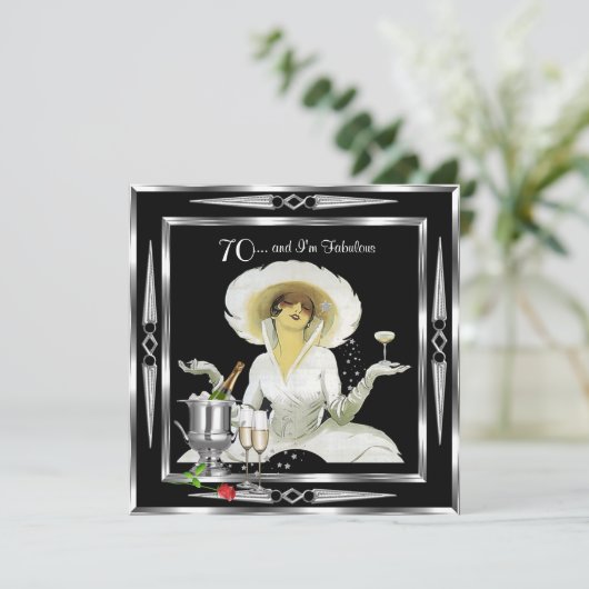 70e verjaardag Retro Diva Art Deco Black Silver 2 Kaart (Staand voorkant)
