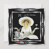 70e verjaardag Retro Diva Art Deco Black Silver 2 Kaart (Voorkant)